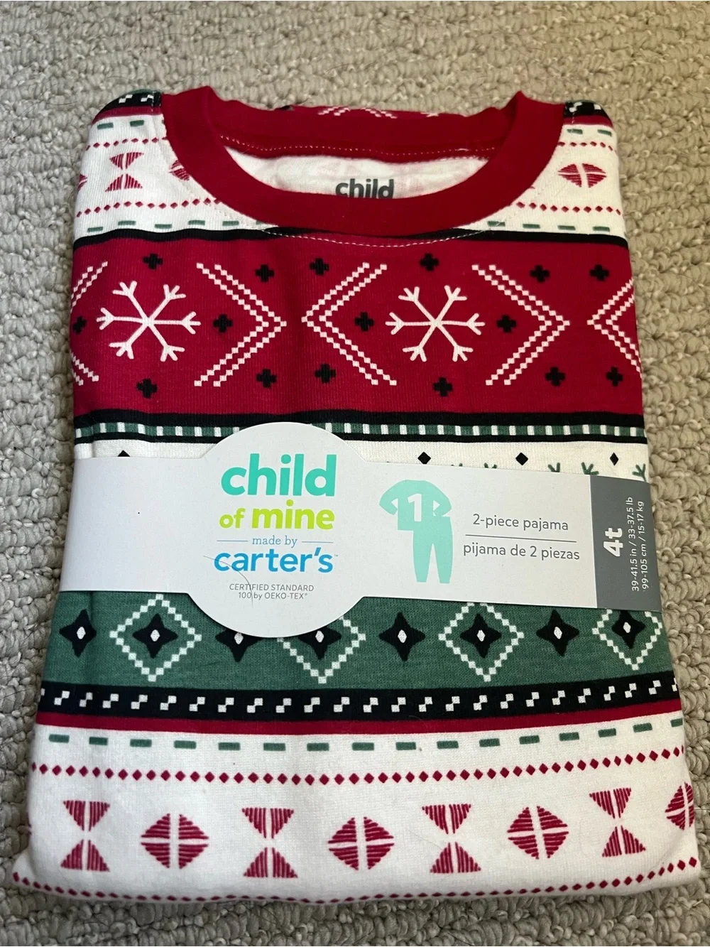 Carter's Child of Mine 2-Piece Toddler Holiday Pajama size 4T/4A $15